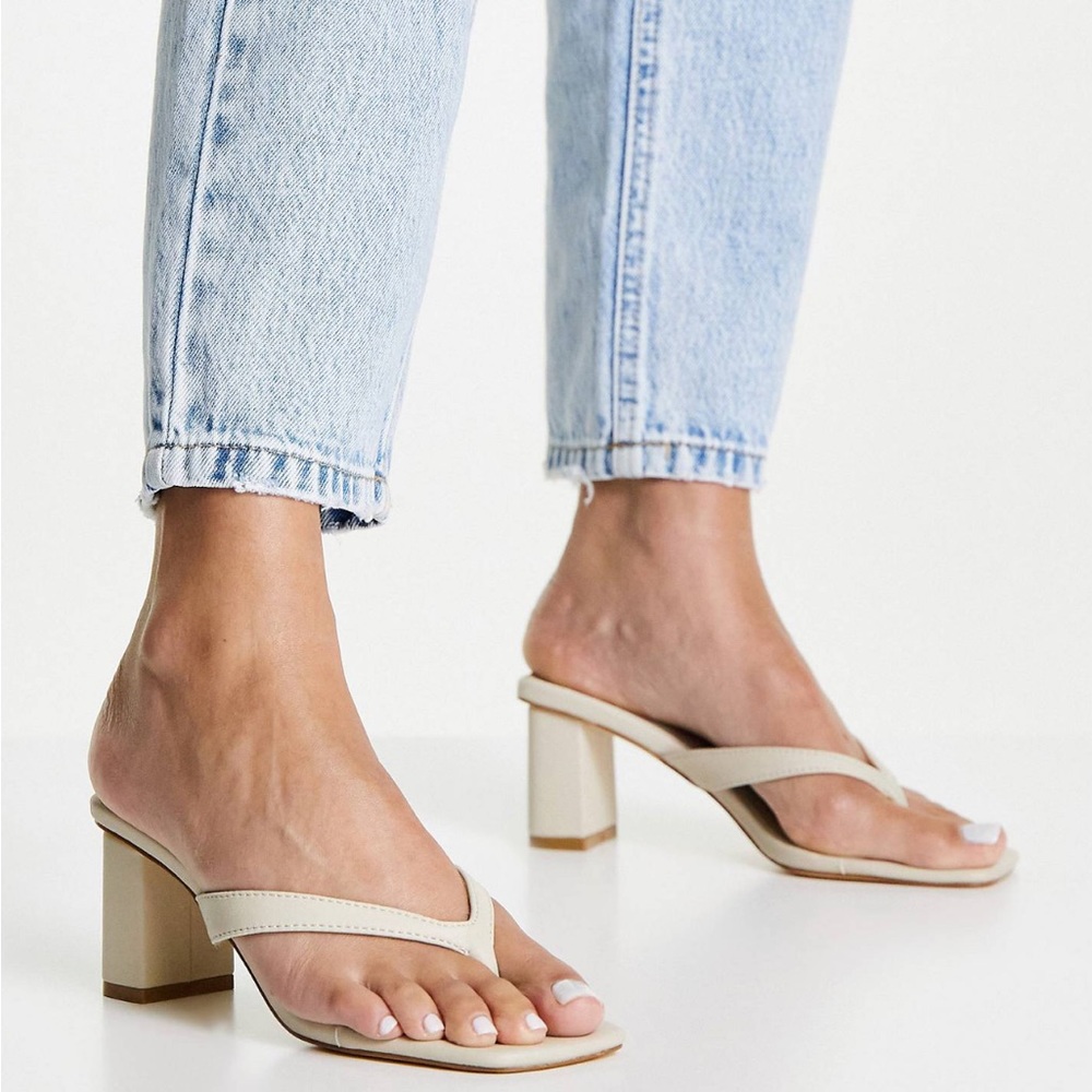 ASOS Ever New Marianna slip on block mid heels in Bone